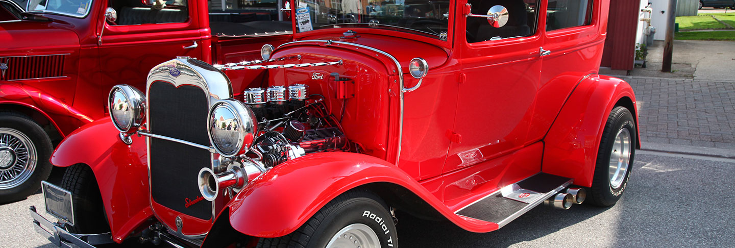 Red Classic Car showing engine